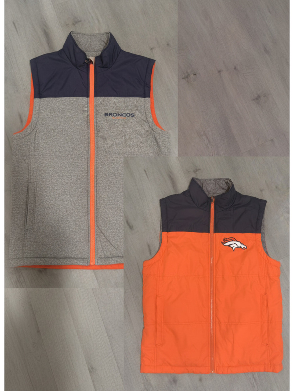 NFL Men's Denver Broncos Reversible Vest Sleeveless Jacket Orange Navy Medium
